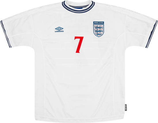 Umbro 2000 England National Team 7 Beckham White Home Kit