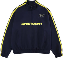Unknown London Navy And Yellow Stripe Logo Track Jacket
