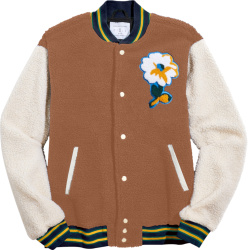 Urban Outfitters Brown And White Flower Sherpa Varsity Jacket