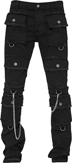 Valabasas Black Cargo Pocket Chains Hybrid Stacked Jeans