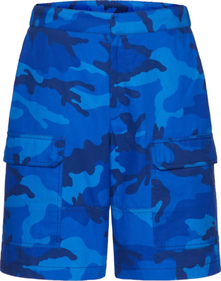 Valentino Blue Camo Print Cargo Shorts