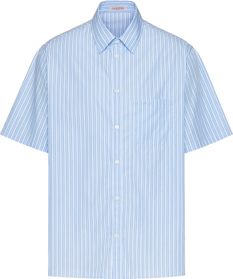 Valentino Blue Pinstripe Logo Pocket Shirt