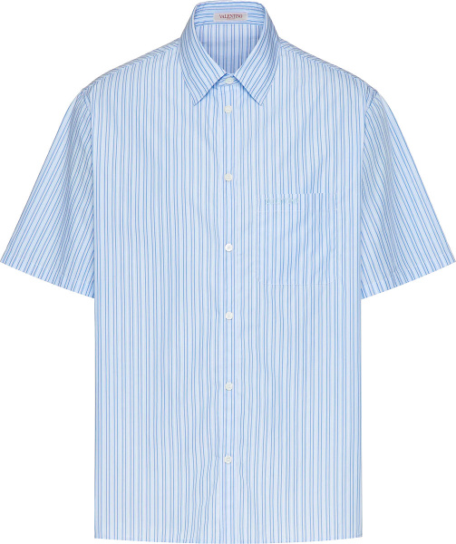Valentino Blue Pinstripe Logo Pocket Shirt