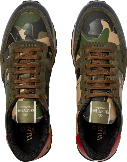 Valentino Green Camo Red Suede Rock Runner