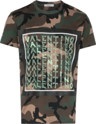 Valentino Light Green Logo Print Camo Tshirt