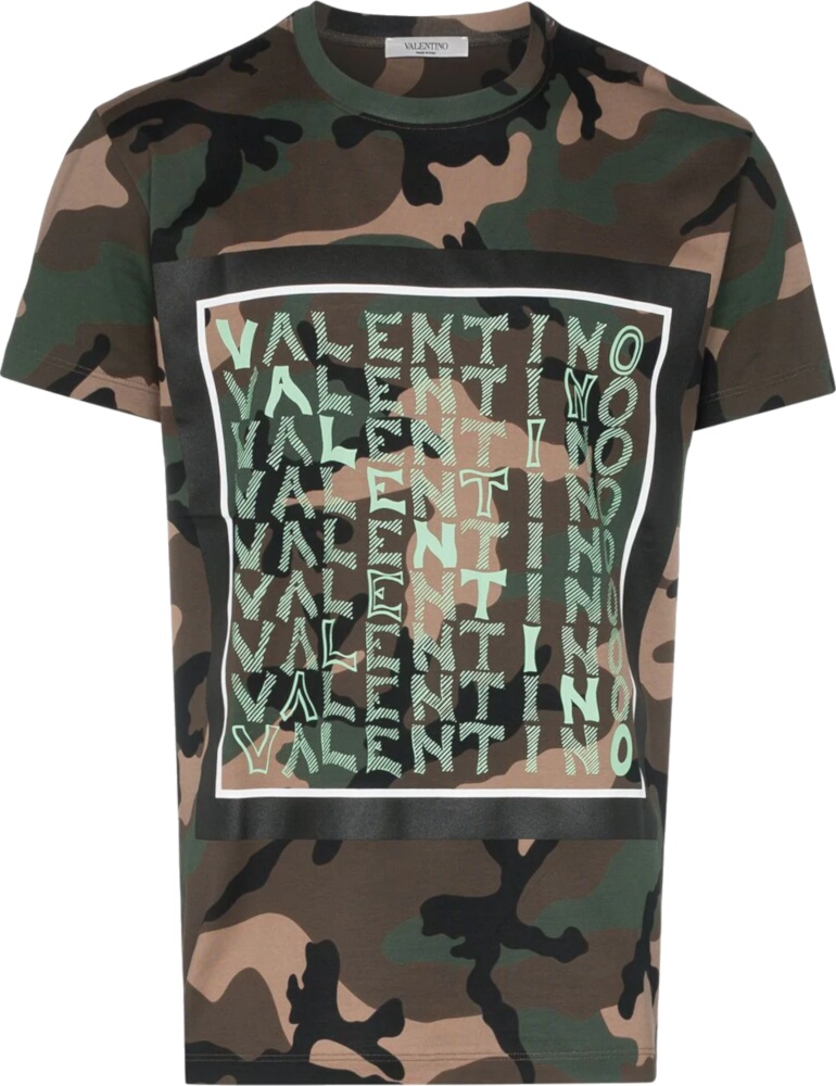 Valentino Green Camo & Neon Grid-Logo T-Shirt | Incorporated Style