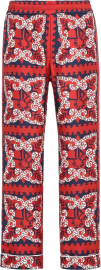 Valentino Red And Navy Bandana Print Silk Pants