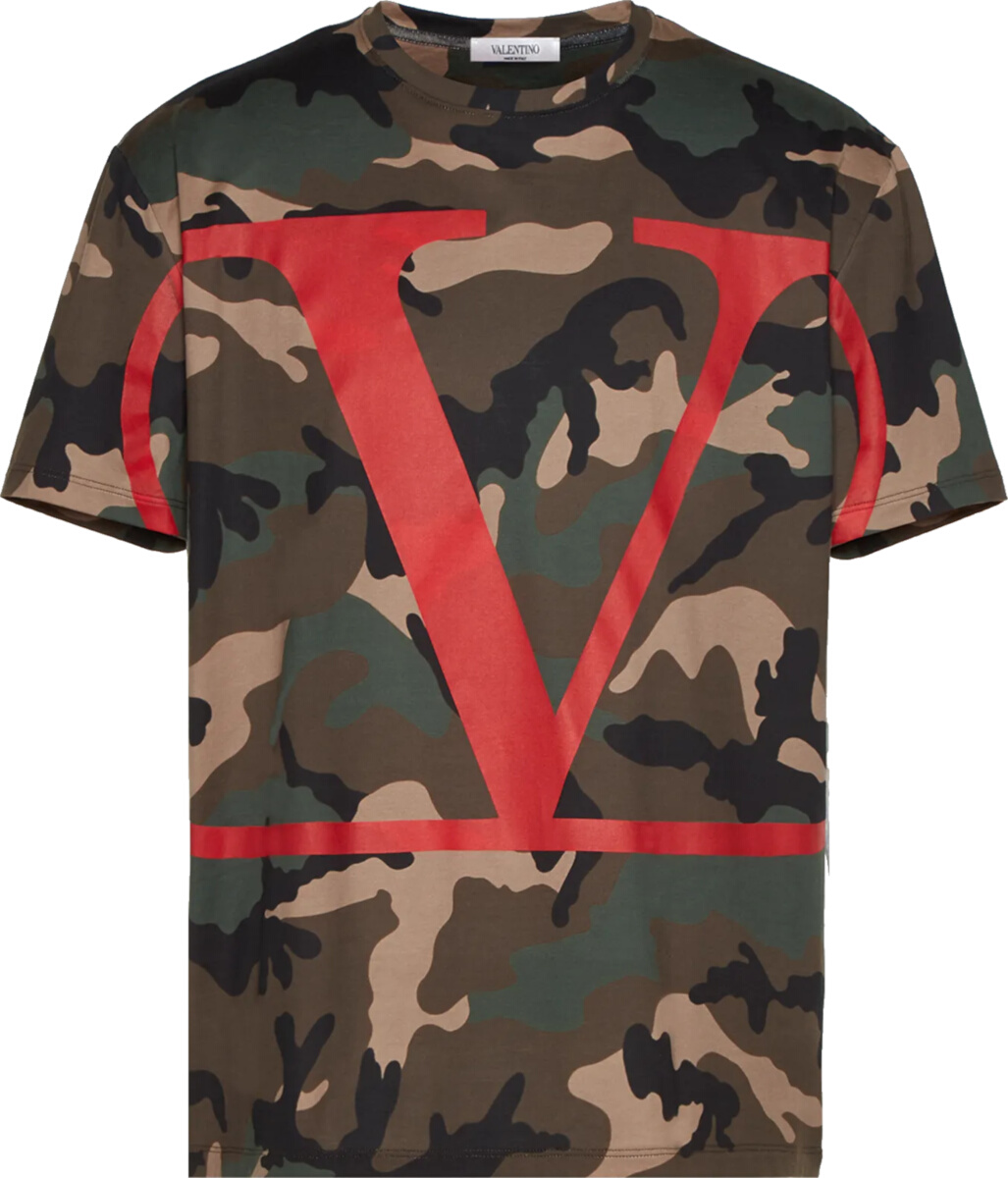 Valentino Red 'VLOGO' Print Camo T-Shirt | Incorporated Style