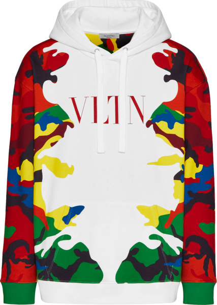 Valentino Whtie And Multicolor Camouflage Camou7 Hoodie Wv3mf18i7nlc40