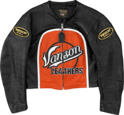 Vanson Leather Black And Red Logo Leather Jacket