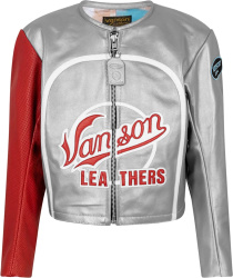 Vanson Leather X Fly Geenius Sivler And Red Leather Jacket