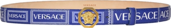 Versace 90s Logo Blue Leather Belt