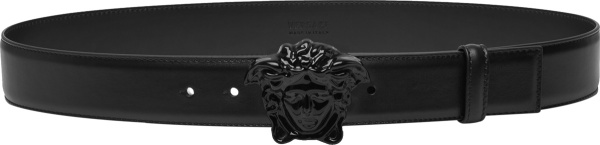 Versace Black And Black Medusa Logo Leather Belt