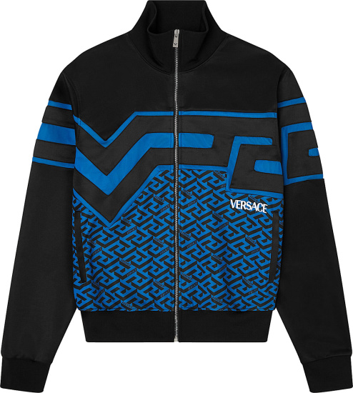 Versace Black And Blue Geometric La Greca Track Jacket