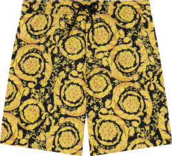 Versace Black And Gold Barocco Swim Shorts