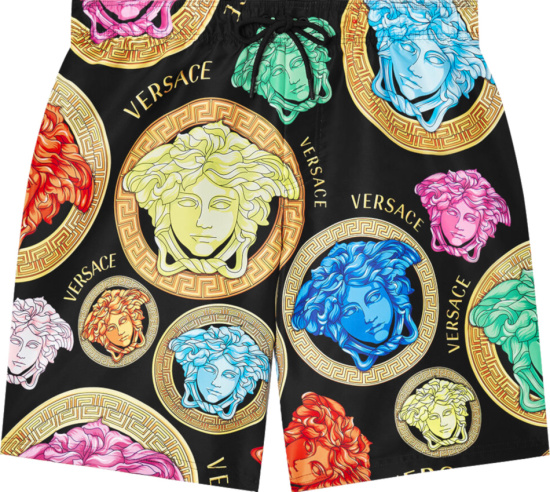 Versace Black And Multicolor Amplifed Medusa Swim Shorts