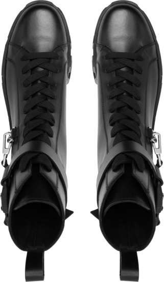 Versace Black Leather Buckle Greca Sole Boots
