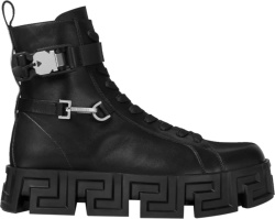 Versace Black Leather Greca Labrynth Boots
