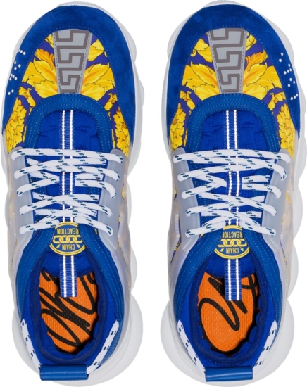 Versace Blue And Gold Suede Sneakers