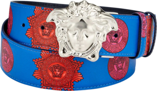 Versace Blue Red Medusa Head Print Belt