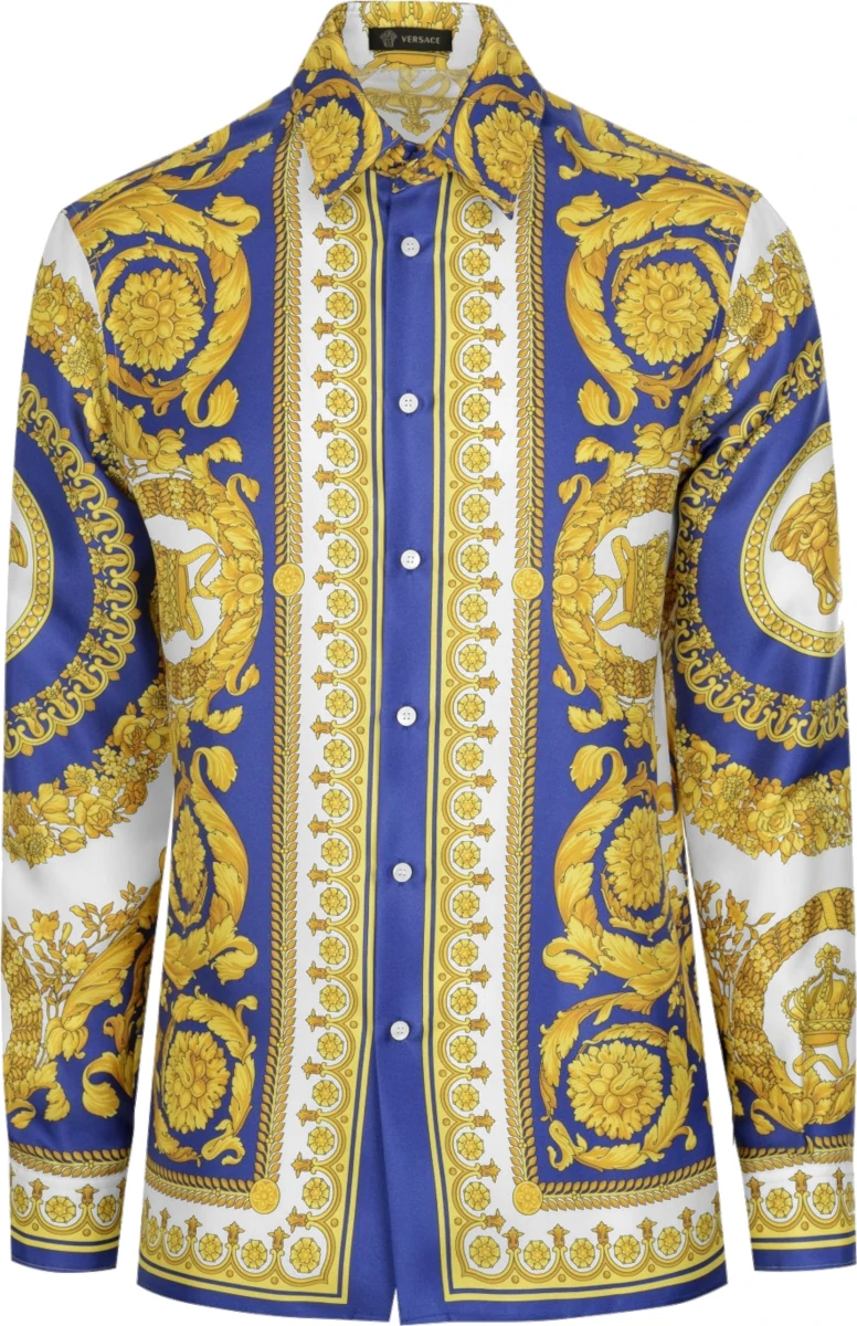 Versace Blue & Gold Barocco Silk Shirt | INC STYLE