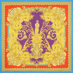 Versace Gold And Purple Borocco Goddess Print Silk Shawl Scarf