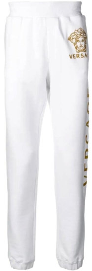 Versace Gold Medussa Embroidered White Sweatpants
