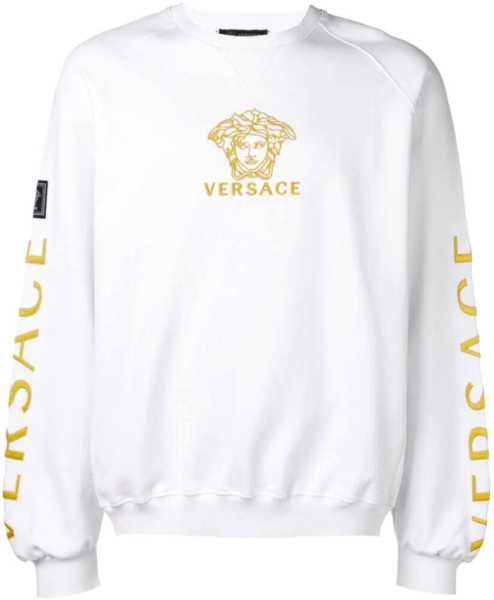 Versace Gold Medussa Embroidered White Sweatshirt