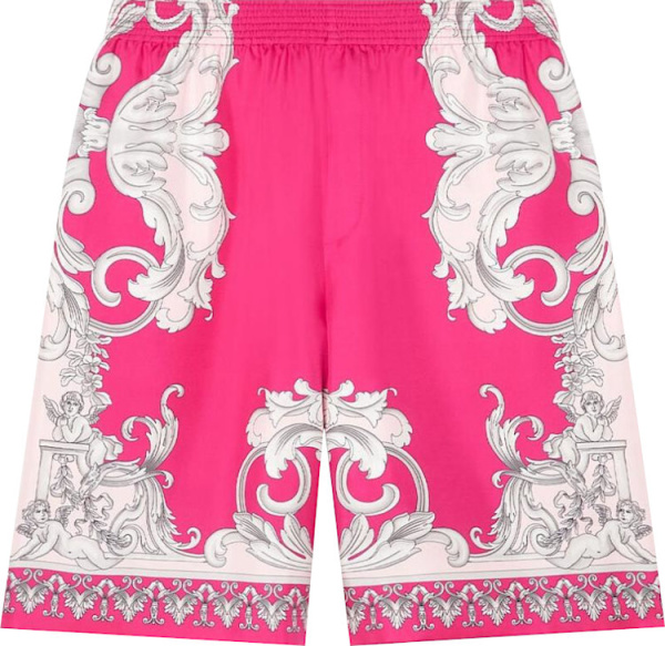 Versace Hot Pink And Silver Baroque Shorts