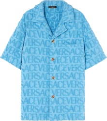 Versace Light Blue Allover Terry Logo Shirt 1010256 1a07718 1va90