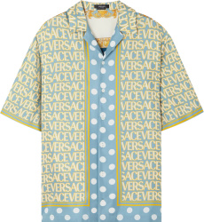 Versace Light Blue And Allover Yellow Print Silk Shirt