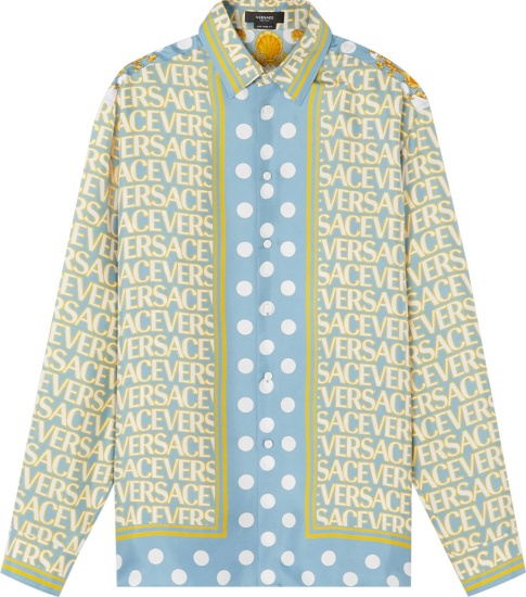 Versace Light Blue And Allover Yellow Silk Shirt