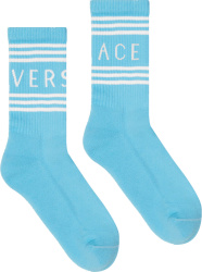 Versace Light Blue And White 90s Logo Socks