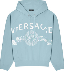 Versace Light Blue And White Logo Print Recontstructed Hoodie