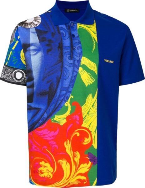 Versace Magna Grecia Blue Print Polo Shirt