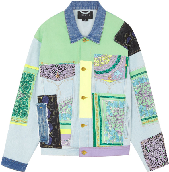 Versace Multicolor Patchwork Print Denim Jacket