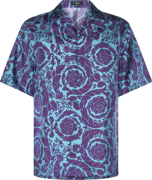 Versace Neon Blue And Purple Floral Baroque Shirt