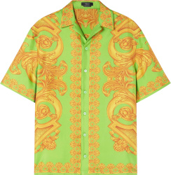 Versace Neon Green And Gold Barocco 660 Silk Shirt
