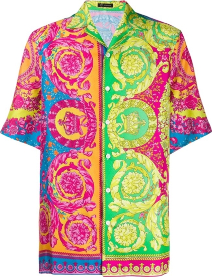 Versace Neon Baroque Print Silk Shirt | INC STYLE