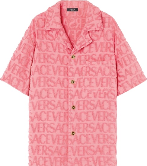 Versace Pink Allover Logo Terry Cotton Shirt