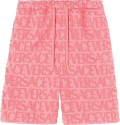 Versace Pink Allover Logo Terry Cotton Shorts