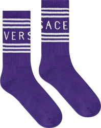 Versace Purple And White 90s Logo Socks