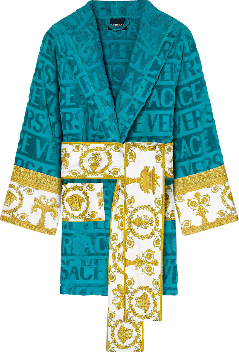 Versace Teal Blue 'I Heart Baroque' Short Robe | INC STYLE