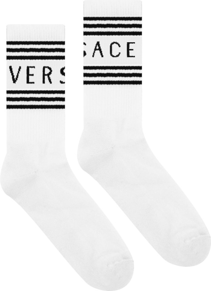 Versace White 1990s Logo Socks