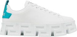 Versace White And Blue Heel Low Top Platform Sneakers