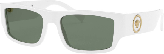 Versace White And Green Lens Rectangular Sunglasses