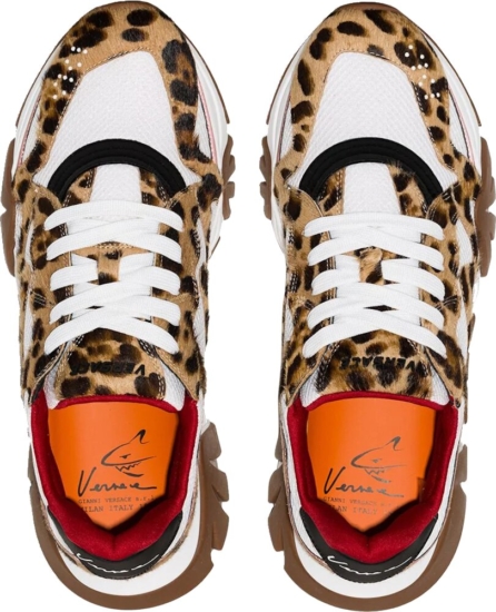 Versace White And Leopard Squalo Sneakers