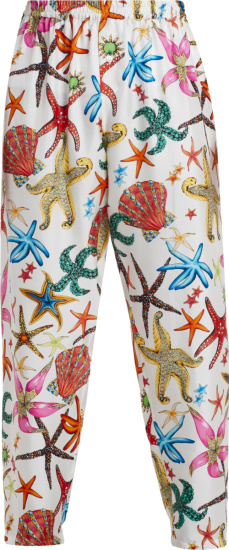 Versace White And Multicolor Starfish Print Pants