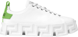 Versace White And Neon Green Greca Labyrinth Sneakers