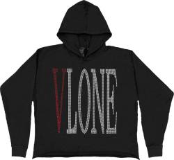Vlone Black And Red Rhinestone Logo Hoodie